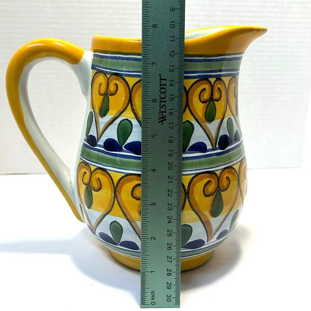 Talevera Redware Pottery Handpainted Mexico Lead Free Water/Juice/Tea Pitcher‎